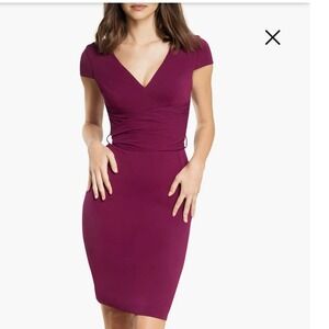 Dress The Population Dana Magenta V-Neck Cap Sleeve Tie Back Sheath Dress Large